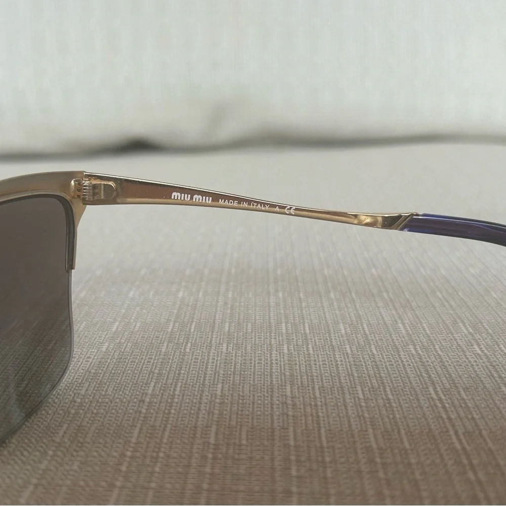 NWOT Miu Miu Blue and Gold Browline Sunglasses - Picture 5 of 5
